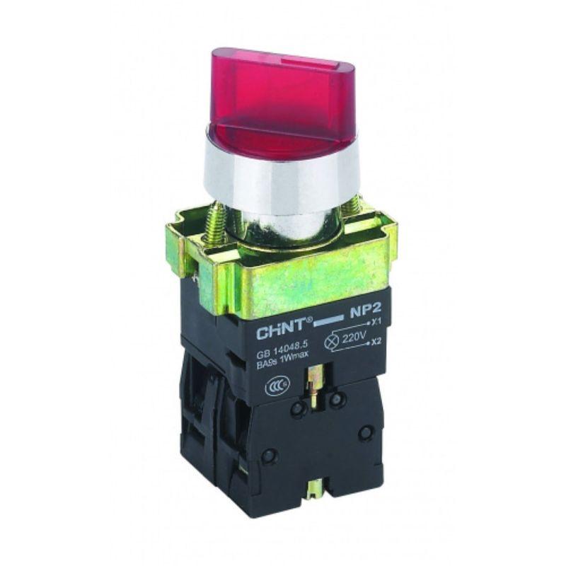 Переключатель NP2-BK13465 3 полож. с фиксацией 1НО+1НЗ красн. AC 230В (LED) IP40 CHINT 575500