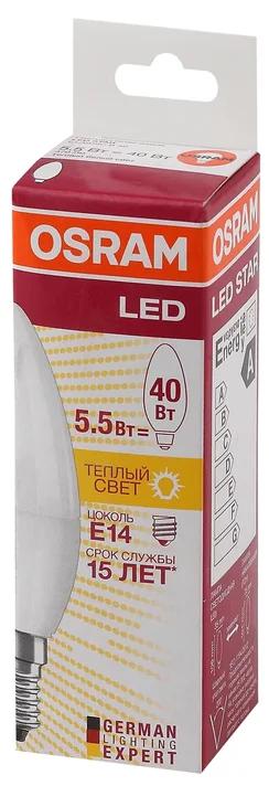 Лампа светодиодная LED Star Classic B 40 5W/827 5Вт свеча матовая 2700К тепл. бел. E14 470лм 220-240В пластик. OSRAM 4052899971608