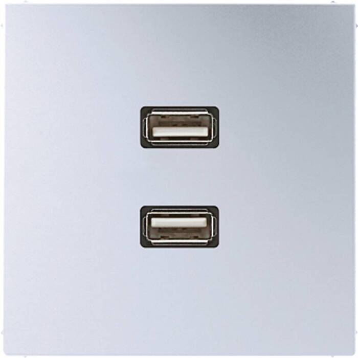 Розетка 2xUSB Jung LS METAL, скрытый монтаж, алюминий, MAAL1153