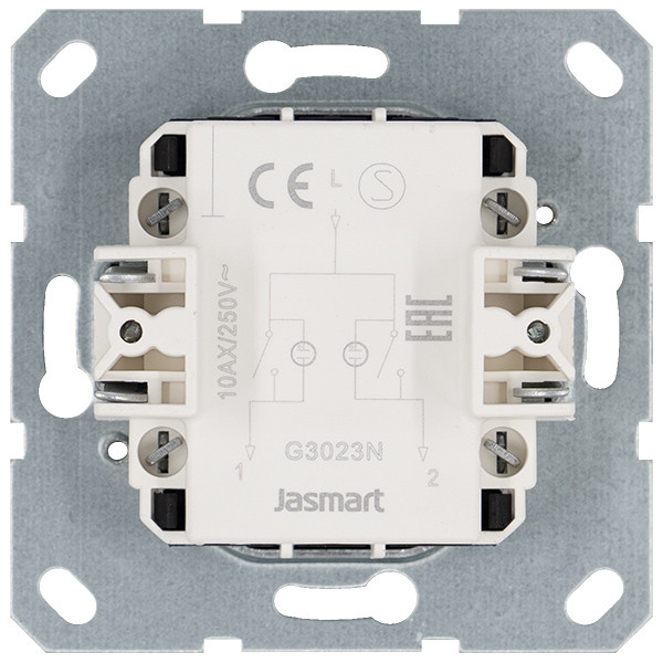 Jasmart Выключатель двухклавишный со светодиодами 10A 250V~ с накладкой, цвет Мокко